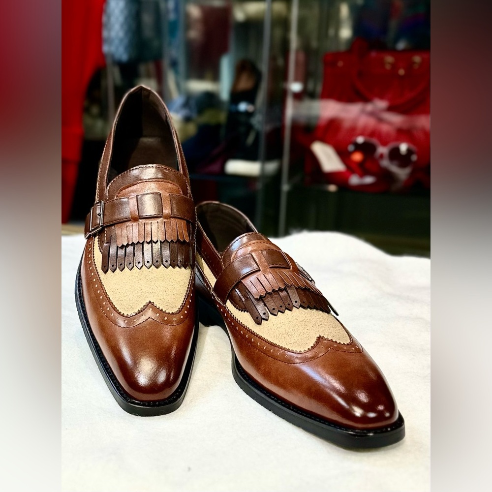 New Elegant Brown Artificial Leather Men's Loafers New size 11